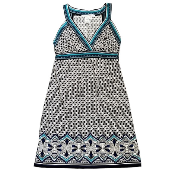 Studio M Women’s Empire Waist Midi Dress Patterned V Neck Size Small - Picture 1 of 10